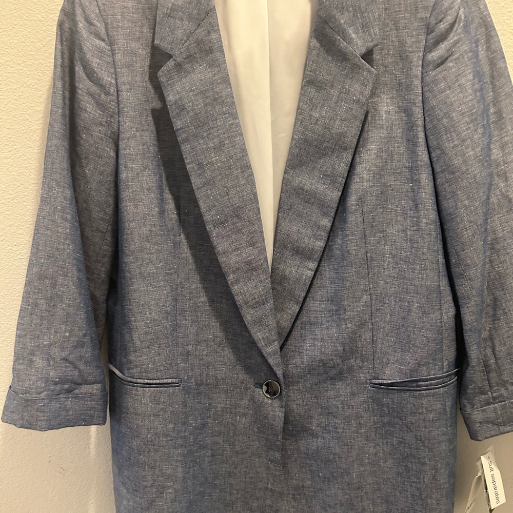 Bar III Women’s NWT 3/4 Sleeve Linen Blue Blazer Size L